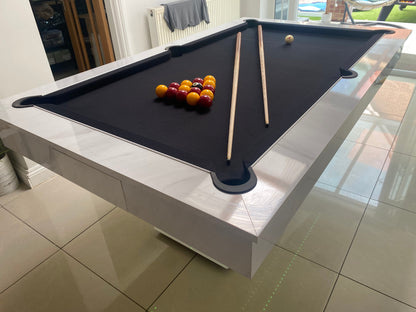 Superpool Lightning Pool Dining Table Carrara Marble 7ft